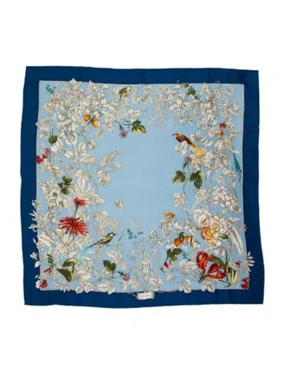 Pre-owned Gucci Silk Floral Print Scarf In Blue