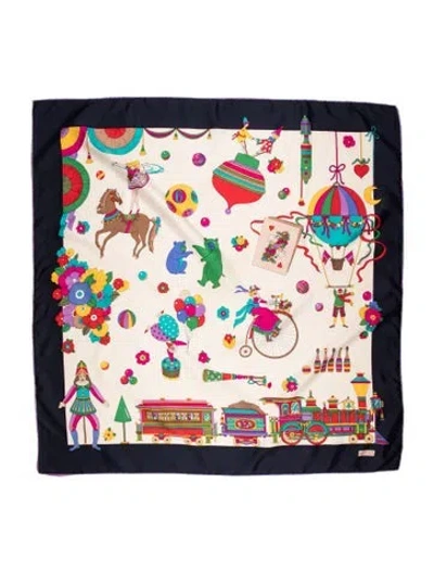 Pre-owned Gucci Silk Floral Print Scarf In Blue