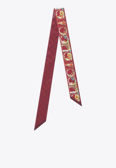 Gucci Silk Floral Print Scarf In Burgundy