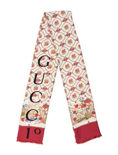 Pre-owned Gucci Silk Floral Print Scarf In Neutral