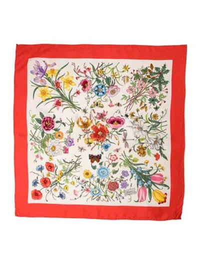 Pre-owned Gucci Silk Floral Print Scarf In Neutral