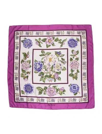 Pre-owned Gucci Silk Floral Print Scarf In Purple