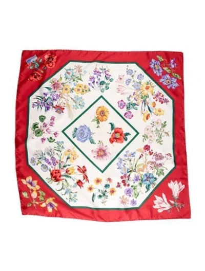 Pre-owned Gucci Silk Floral Print Scarf In Red