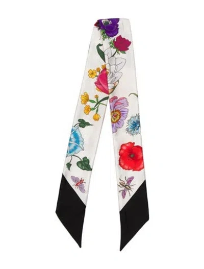 Pre-owned Gucci Silk Floral Print Scarf In White