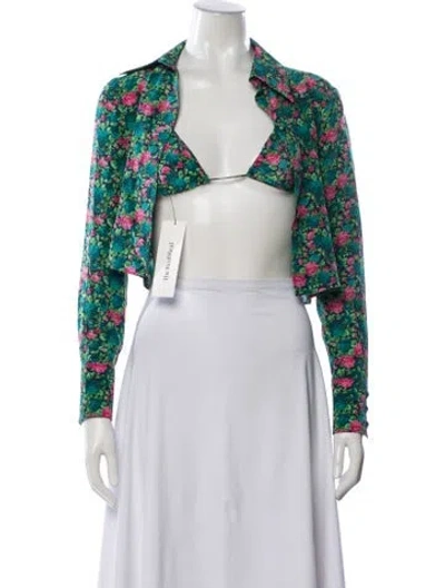 Pre-owned Gucci Silk Floral Print Sports Bra W/ Tags In Green