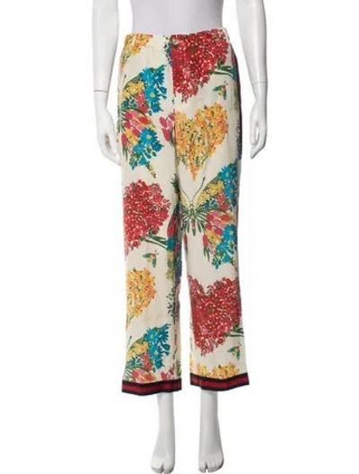 Pre-owned Gucci Silk Floral Print Sweatpants In Neutrals/red