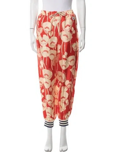 Pre-owned Gucci Silk Floral Print Sweatpants In Red