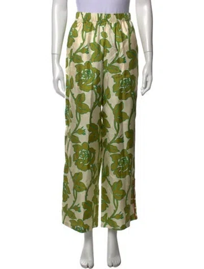 Pre-owned Gucci Silk Floral Print Sweatpants W/ Tags In Green