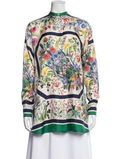 Pre-owned Gucci Silk Floral Print Top In Multi