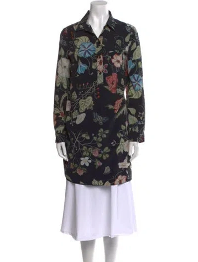 Pre-owned Gucci Silk Floral Print Tunic In Black