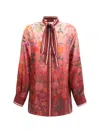 Gucci Bordeaux Shirt With Collar With Bow And All-over Flora Print In Silk Woman In Pink