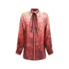 Gucci Bordeaux Shirt With Collar With Bow And All-over Flora Print In Silk Woman In Pink