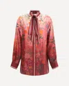 Gucci Bordeaux Shirt With Collar With Bow And All-over Flora Print In Silk Woman In Pink