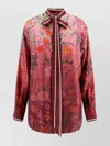 Gucci Bordeaux Shirt With Collar With Bow And All-over Flora Print In Silk Woman In Red