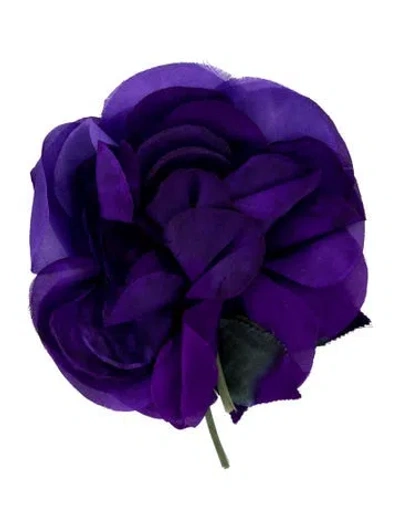 Pre-owned Gucci Silk Flower Pin Brooch In Green/purple