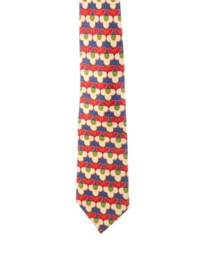 Pre-owned Gucci Silk Flower Print Tie In Blue