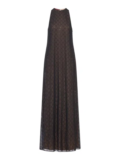 Gucci Gg Monogram Silk Georgette Dress In Brown