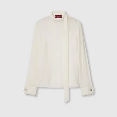 Gucci Silk Georgette Top In Neutral