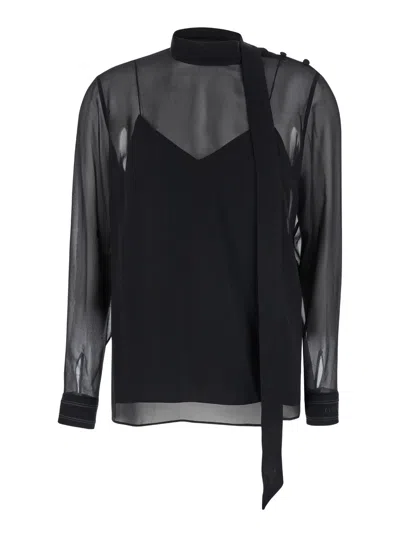 Gucci Silk Georgette With Bow Neckline Blouse In Black