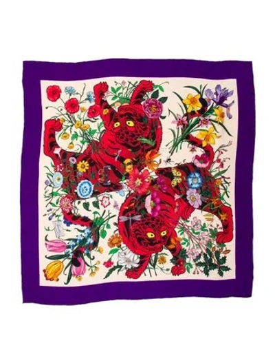 Pre-owned Gucci Silk Gg Canvas Scarf In Multi