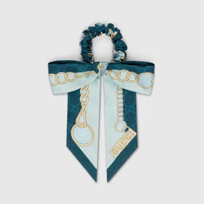 Gucci Silk Gg  Chain Scrunchie In Blue