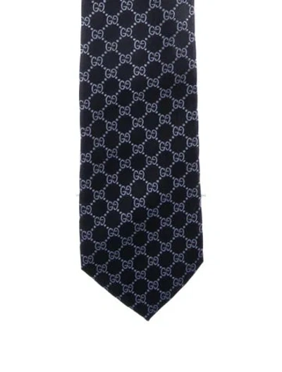 Pre-owned Gucci Silk Gg Logo Pattern Tie In Blue