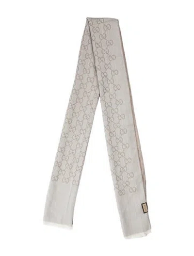Pre-owned Gucci Silk Gg Logo Scarf In Neutral
