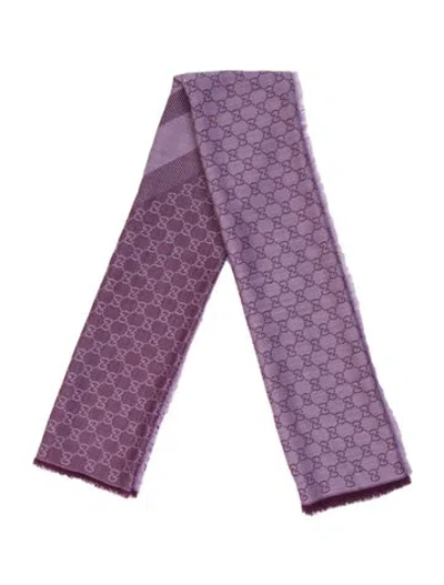 Pre-owned Gucci Silk Gg Logo Scarf In Purple
