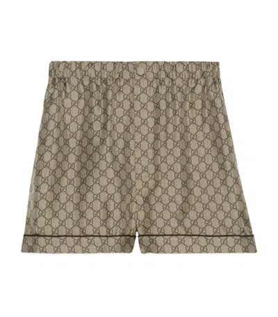 Gucci Seidenshorts Mit Gg Supreme-print In Neutrals