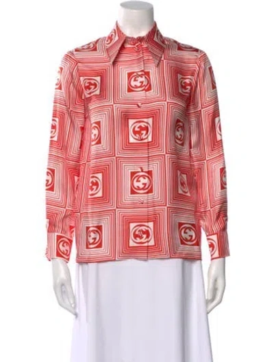 Pre-owned Gucci Silk Graphic Print Blouse In Red