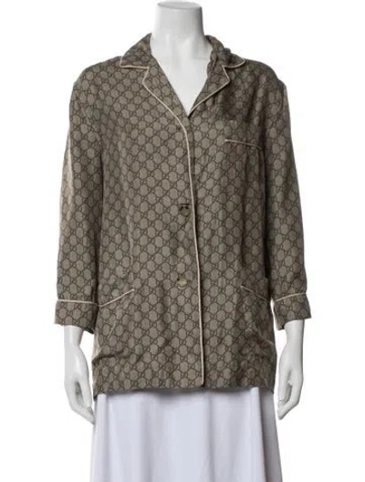 Pre-owned Gucci Silk Graphic Print Pajamas In Brown