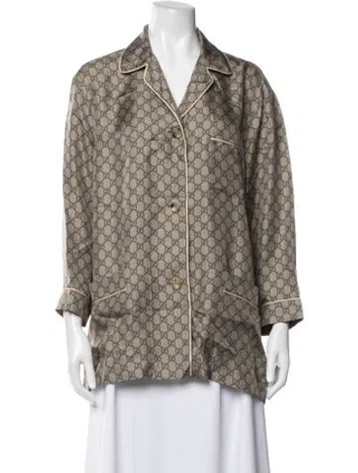 Pre-owned Gucci Silk Graphic Print Pajamas In Neutrals