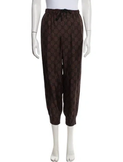 Pre-owned Gucci Silk Graphic Print Sweatpants In Brown