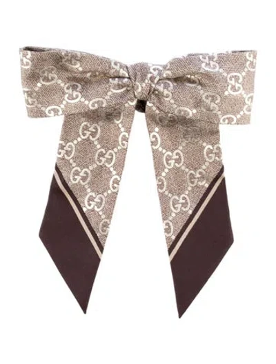 Pre-owned Gucci Silk Hair Bow Headband  W/tags In Brown