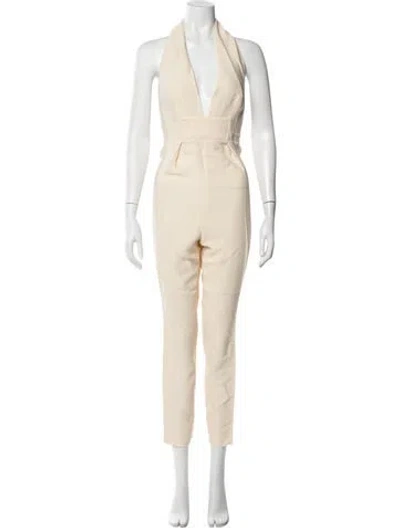 Pre-owned Gucci Silk Halterneck Jumpsuit In Neutrals