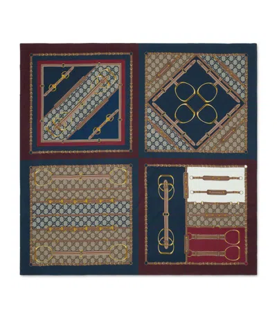 Gucci Silk Heritage Print Scarf In Bordeaux