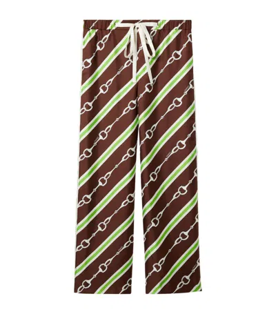 Gucci Silk Horsebit Print Trousers In Brown