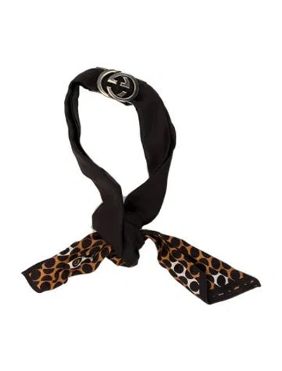 Pre-owned Gucci Silk Interlocking G Logo Scarf In Brown