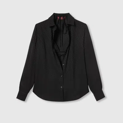 Gucci Silk Jacquard Shirt And Bra Set In Black