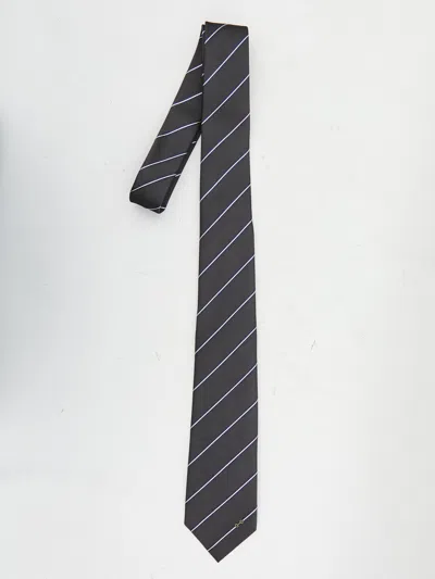 Gucci Slim Jacquard Tie Striped Horsebit Detail In Gray