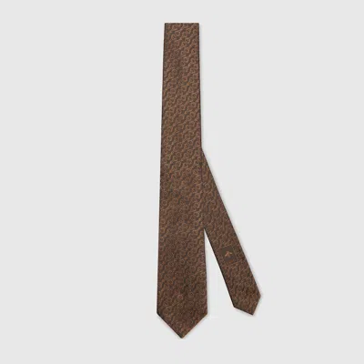 Gucci Silk Jacquard Tie In Brown