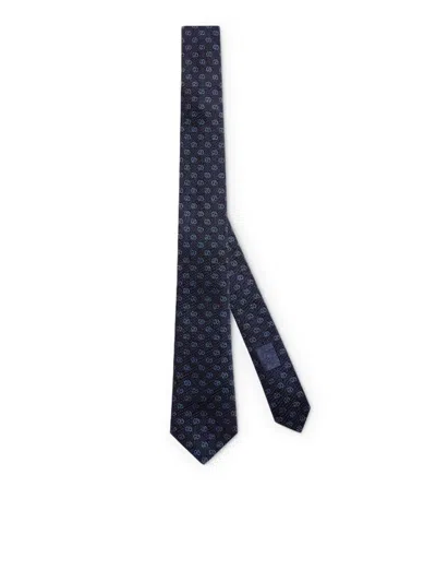 Gucci Silk Jacquard Tie Gg In Blue