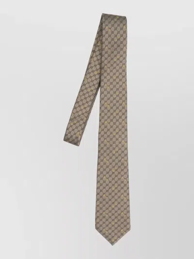 Gucci Silk Jacquard Tie Gg Pattern Morsetto In Neutral