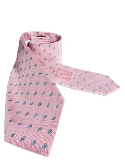 Gucci Silk Jacquard Tie With Double G In Rosa