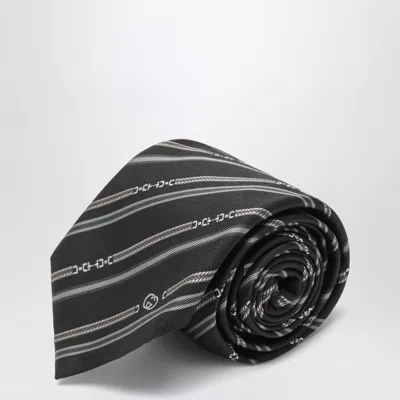 Gucci Silk Jacquard Tie With Horsebit And Interlocking Gg In Multicolor