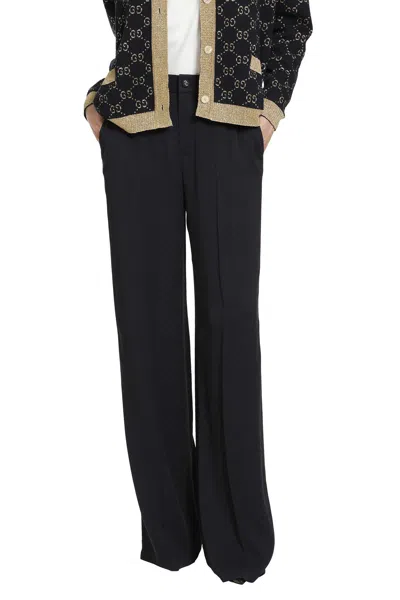 Gucci Silk Jacquard Trousers In Blue