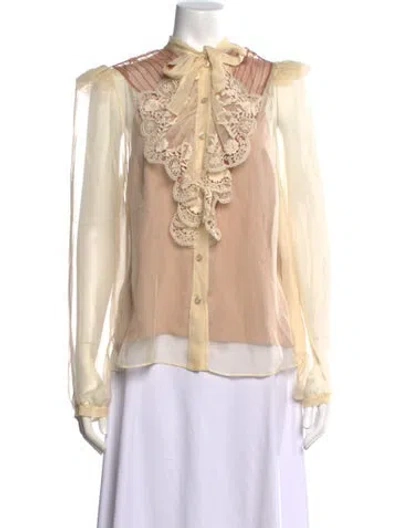Pre-owned Gucci Silk Lace Pattern Blouse In Neutral