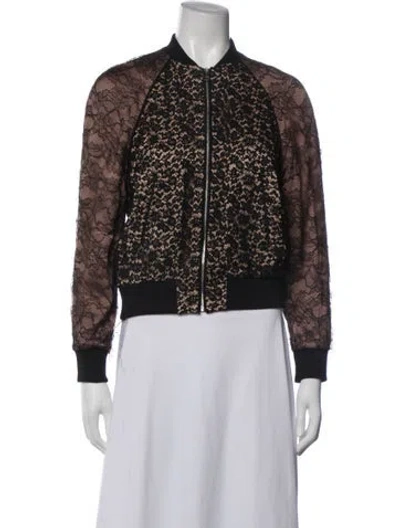 Pre-owned Gucci Silk Lace Pattern Bomber Jacket In Black