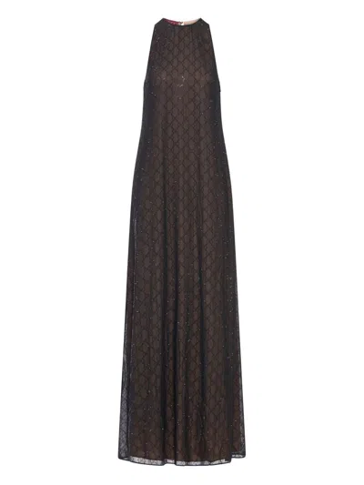 Gucci Long Silk Dress Featuring Keyhole Back In Brown