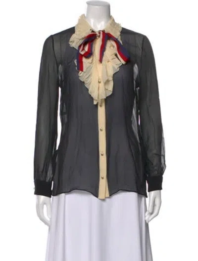 Pre-owned Gucci Silk Long Sleeve Blouse In Black